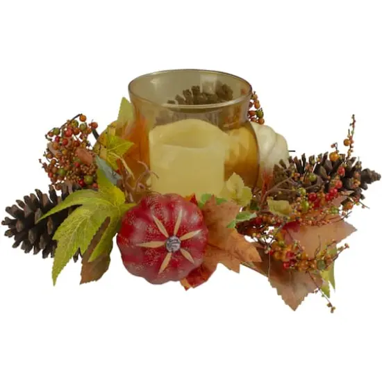 10" Pumpkin, Berry & Pinecone Tealight Candle Holder {5}