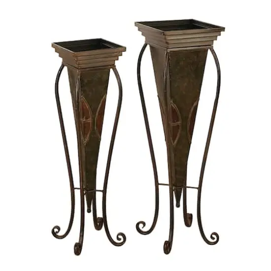 Brown Metal Rustic Planter with Curved Legs Set {1}