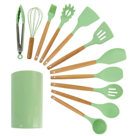 MegaChef Mint Green Silicone & Wood Cooking Utensils Set, 12ct. {1}