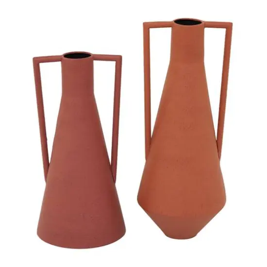 Orange Metal Vase with Handles Set of 2 12", 14" {7}
