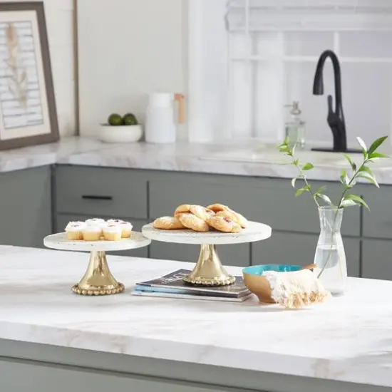 Set of 2 Gold Stoneware Natural Cake Stand, 12", 10" {8}