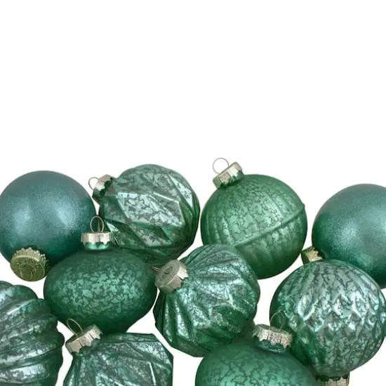 12ct. 3" Glitter & Matte Green Finial & Glass Ball Christmas Ornaments {4}
