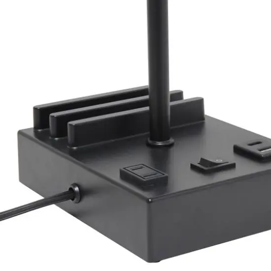 Simple Designs 15.3" Table Lamp with 2 USB Ports & Charging Outlet Black Base/Beige Shade {13}