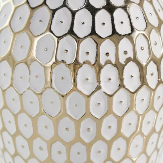 11" Gold & White Geometric Dot Metal Vase {6}