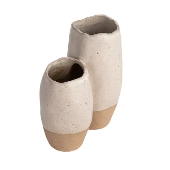 Hello Honey&reg; 6.25" White & Beige 2-Tone Stoneware Vase with Reactive Glaze {1}