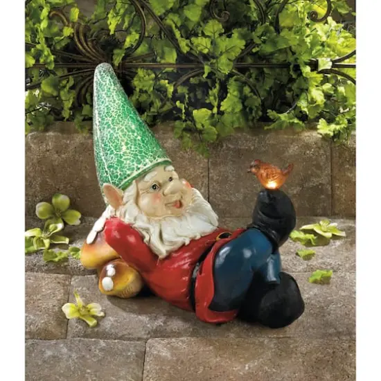11" Lazy Gnome Solar Statue {4}