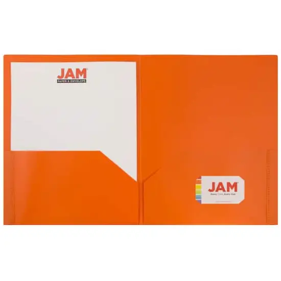 JAM Paper 9.5" x 11.5" Plastic 2 Pocket School POP Folders, 6ct. Orange {5}