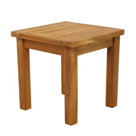 19" Brown Teak Wood Slatted Outdoor Accent Table {3}