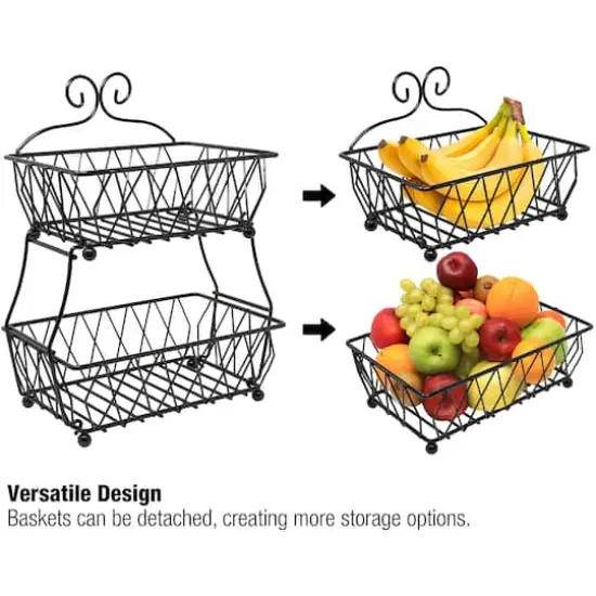 Sorbus 16" 2-Tier Wire Basket Stand Black {4}