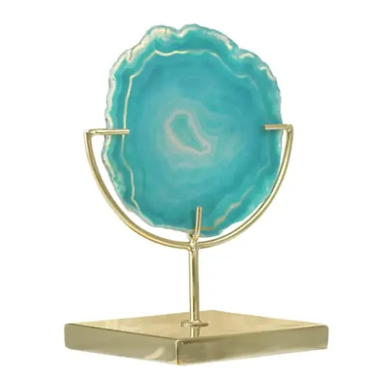 Hello Honey&reg; 7" Marbled Turquoise Decorative Agate Slice Accent on Metal Stand {1}