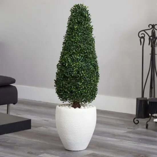 3.5ft. Boxwood Topiary in Textured White Planter {5}