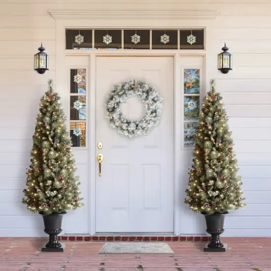 6ft. Pre-Lit Frosted Pinecones & Red Berries Artificial Christmas Porch Tree, Warm White LED Lights {5}