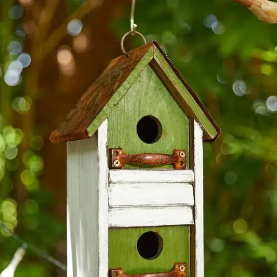 Glitzhome&reg; 18" Distressed Wood Cottage with Shutter Texture Birdhouse {6}