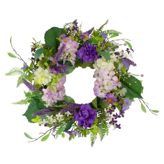 26" Purple Hydrangea & Foliage Spring Floral Twig Wreath {1}