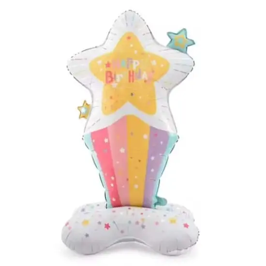 Wizardi Rainbow Star Happy Birthday Standing Foil Balloon Decoration {1}