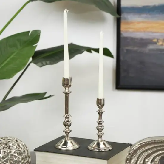 Silver Metal Candle Holder Set {9}