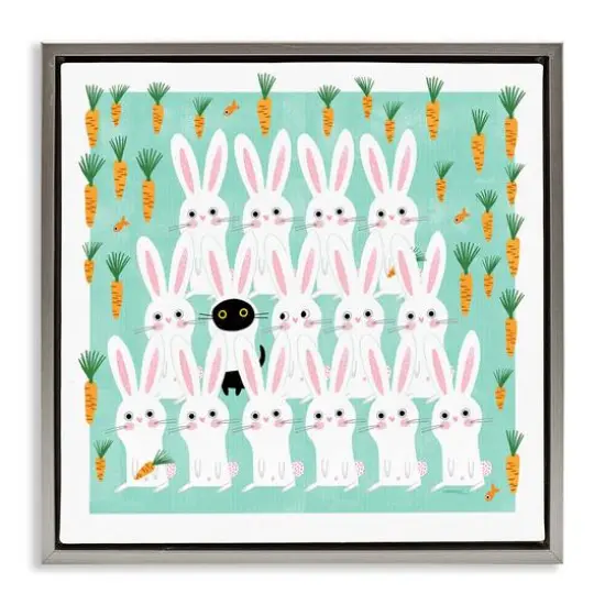Stupell Industries Cat Mixed with Bunnies Floater Framed Art Gray {1}