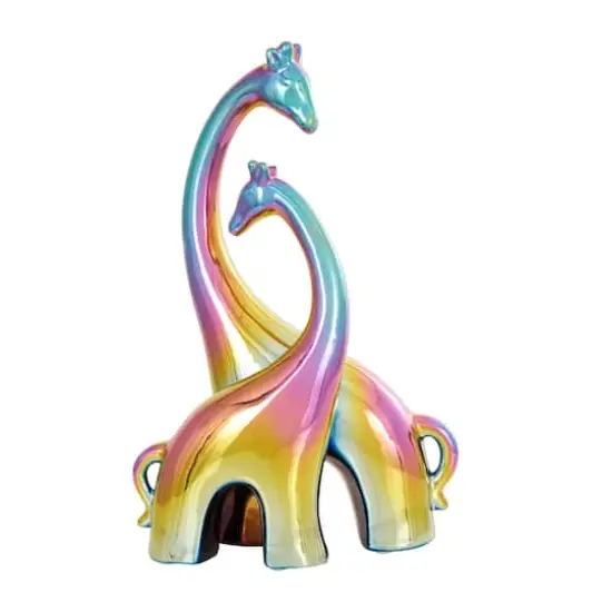15" Multicolor Ceramic Giraffe Sculpture with Rainbow Shimmer Finish {1}