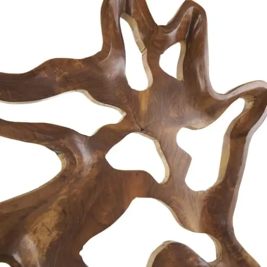 31" Brown Abstract Cutout Teak Wood Sculpture with Block Base {4}