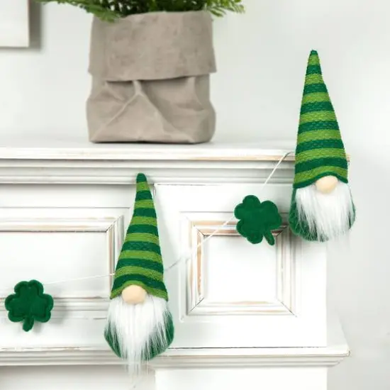 Glitzhome&reg; St. Patrick's Fabric Gnomes and Shamrocks Garland {4}