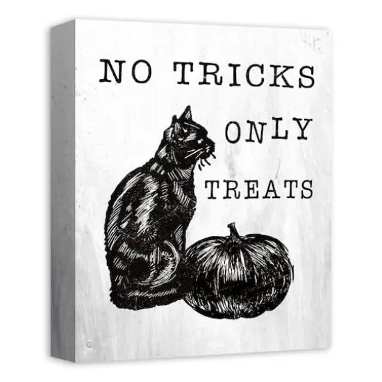 No Tricks Only Treats Black Cat Canvas Wall Art {3}