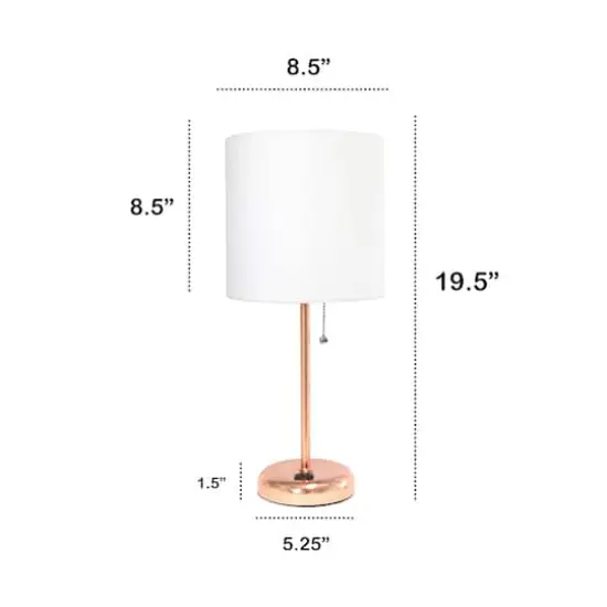 Creekwood Home Oslo 19.5" Power Outlet Table Lamp Rose Gold/White Shade {4}