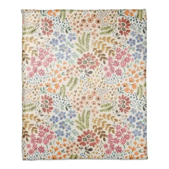Bright Multi Floral 50" x 60" Coral Fleece Blanket {1}