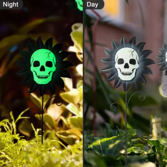 Glitzhome&reg; 24" Halloween Metal Sunflower Skulls Glow-in-Dark Yard Stakes, 3ct. {8}
