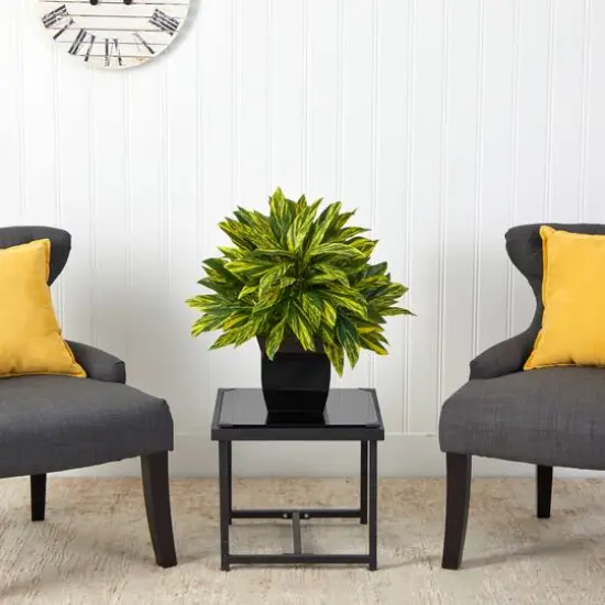 18" Spiderwort Plant in Black Metal Planter {4}