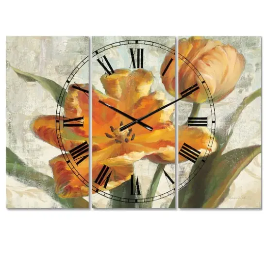 Designart 'Parrot Tulips I On Ivory Farmhouse Multipanel Wall Clock {1}