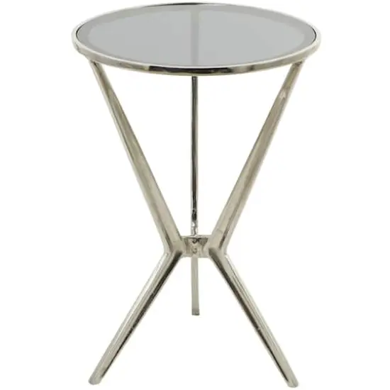 Silver Aluminum Hourglass Shaped Stand Accent Table with Clear Glass Top 16" x 16" x 24" {1}