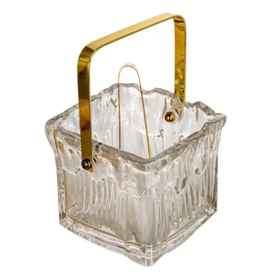 Hello Honey 24-Ounce Textured Glass Ice Bucket with Gold Finish Handle and Tongs, Clear/Gold {9}