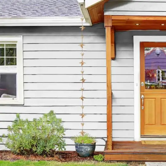 Glitzhome&reg; 8.5ft. Faux Copper Patina Bird & Cup Rain Chain {5}