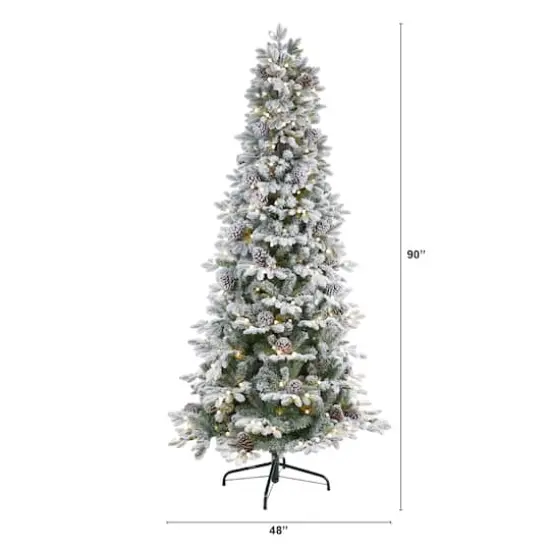 7.5ft. Pre-Lit Flocked Alaskan Artificial Christmas Tree, White LED Lights {8}