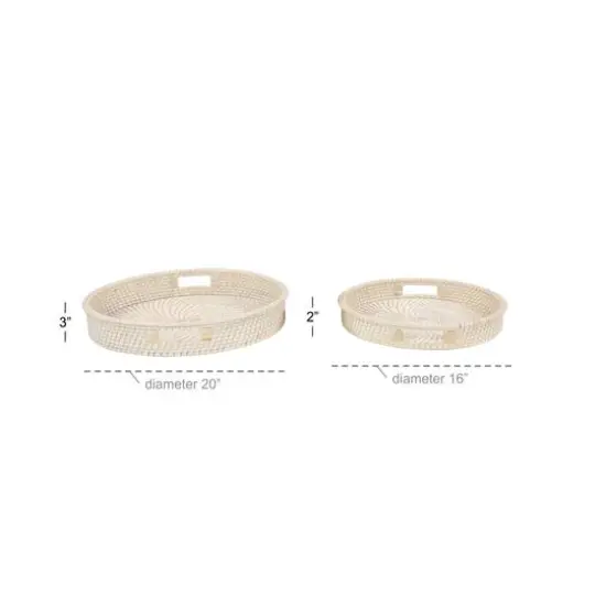 Set of 2" Cream Wood Boho Style Tray, 20", 16" {7}