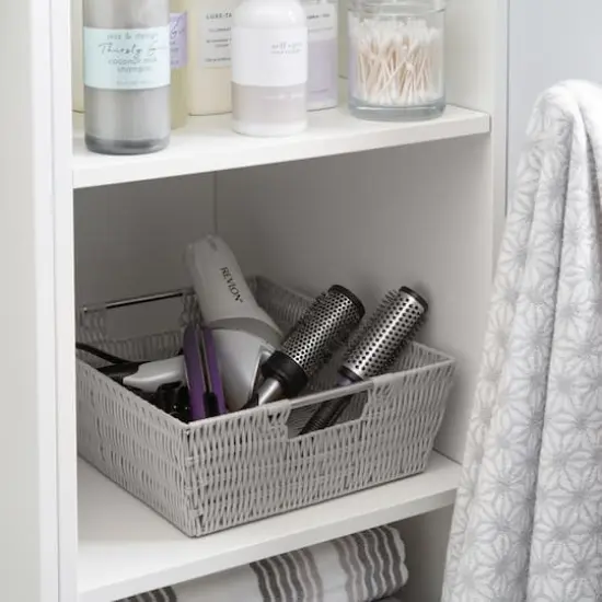 Simplify Gray Shelf Storage Rattan Tote Basket {4}