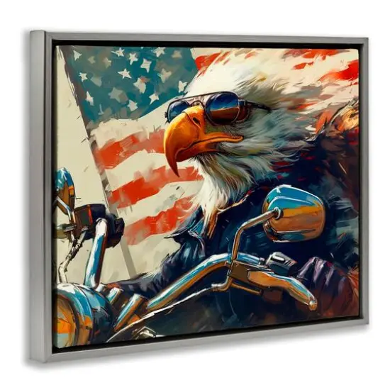 Stupell Industries Patriotic Bald Eagle Floater Framed Art Gray {4}