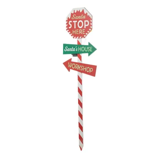 Glitzhome&reg; 41.75'' Lighted Santa Stops Here Wooden Yardstake {6}