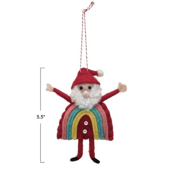 Hello Honey&reg; 5.5" Handmade Wool Felt Rainbow Santa Ornament {4}