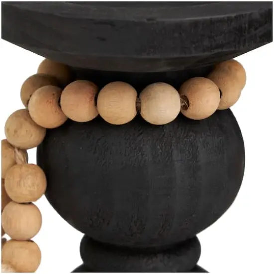 Black Wood Handmade Bubble Inspired Matte Candle Holder with Beaded Garland Set {4}