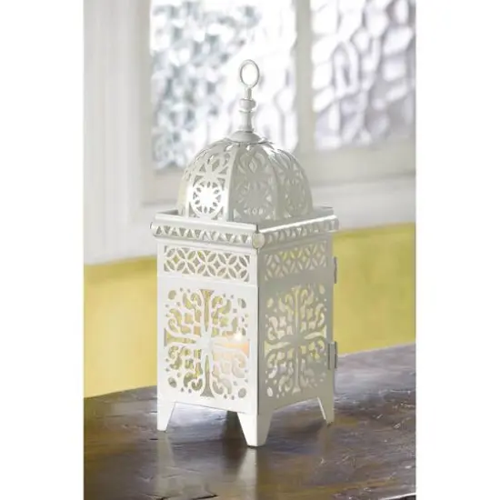 10.75" White Scrollwork Candle Lantern {5}