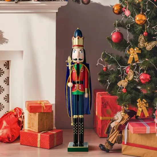 Glitzhome&reg; 3ft. Wooden Christmas King Nutcracker {3}