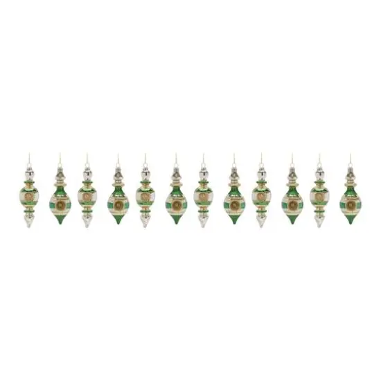 Green Glass Reflector Finial Drop Ornament Set {1}