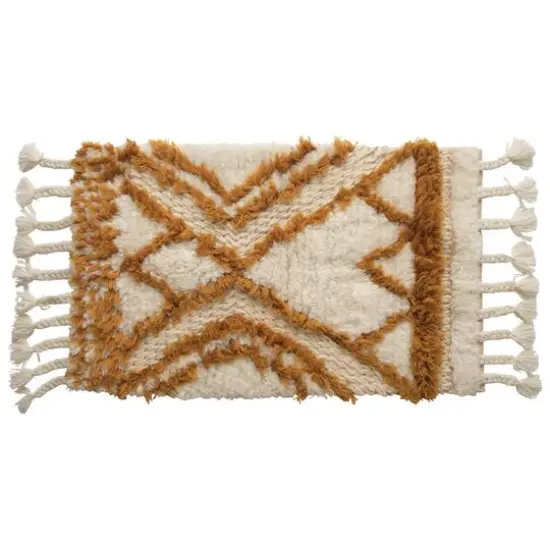 Wool Tufted Patterned Rug with Braided Tassels, 24" x 40" {1}