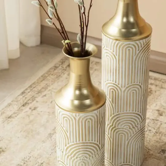 Glitzhome&reg; Modern White & Gold Metal Floor Vases Set {5}