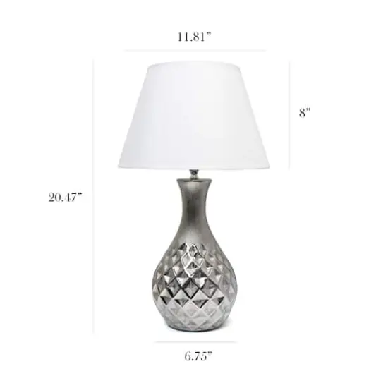Elegant Designs 20.5" Metallic Silver Geometric Ceramic Table Lamp with White Fabric Shade {4}