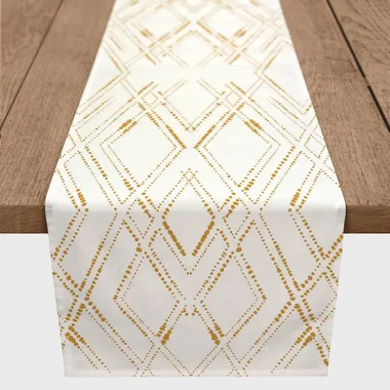 90" Gold Diamond Cotton Twill Runner White/Gold {1}