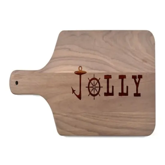 17" Jolly Ship Wheel & Hook Walnut Paddle Cutting Board {1}