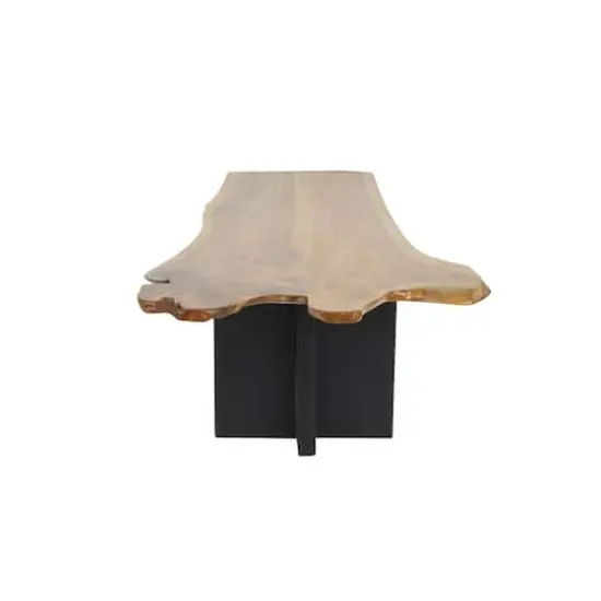 48" Brown Teak Wood Handmade Coffee Table with Brown Live Edge Tabletop {4}