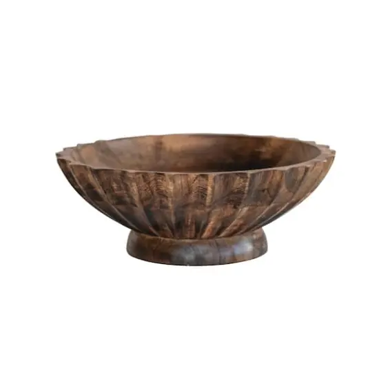 Hello Honey&reg; 9.5" Burnt Finish Hand-Carved Mango Wood Footed Bowl with Scalloped Edge {1}